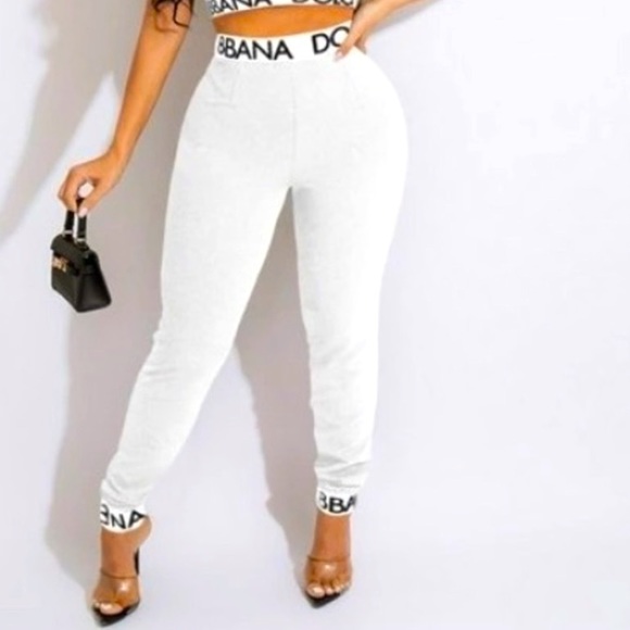 White Dolce & Gabbana Inspired Cami Crop Top & Stretchy Pants Outfit - Picture 6 of 13
